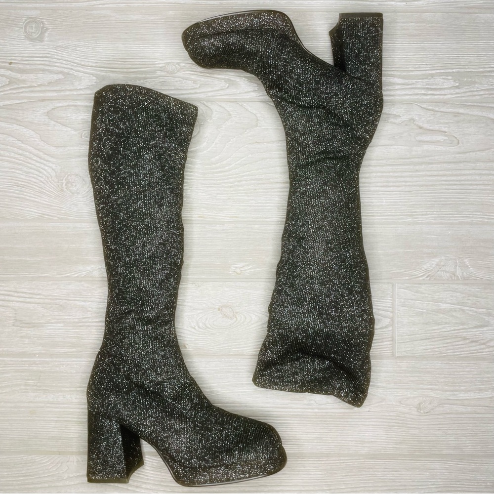 Wild rose cloth retro go go boots 70s inspired cosplay costume glitter black 9